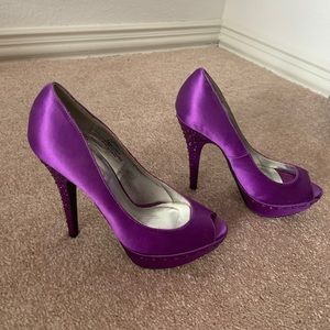 Steve Madden purple satin rhinestone heels, size 8.5